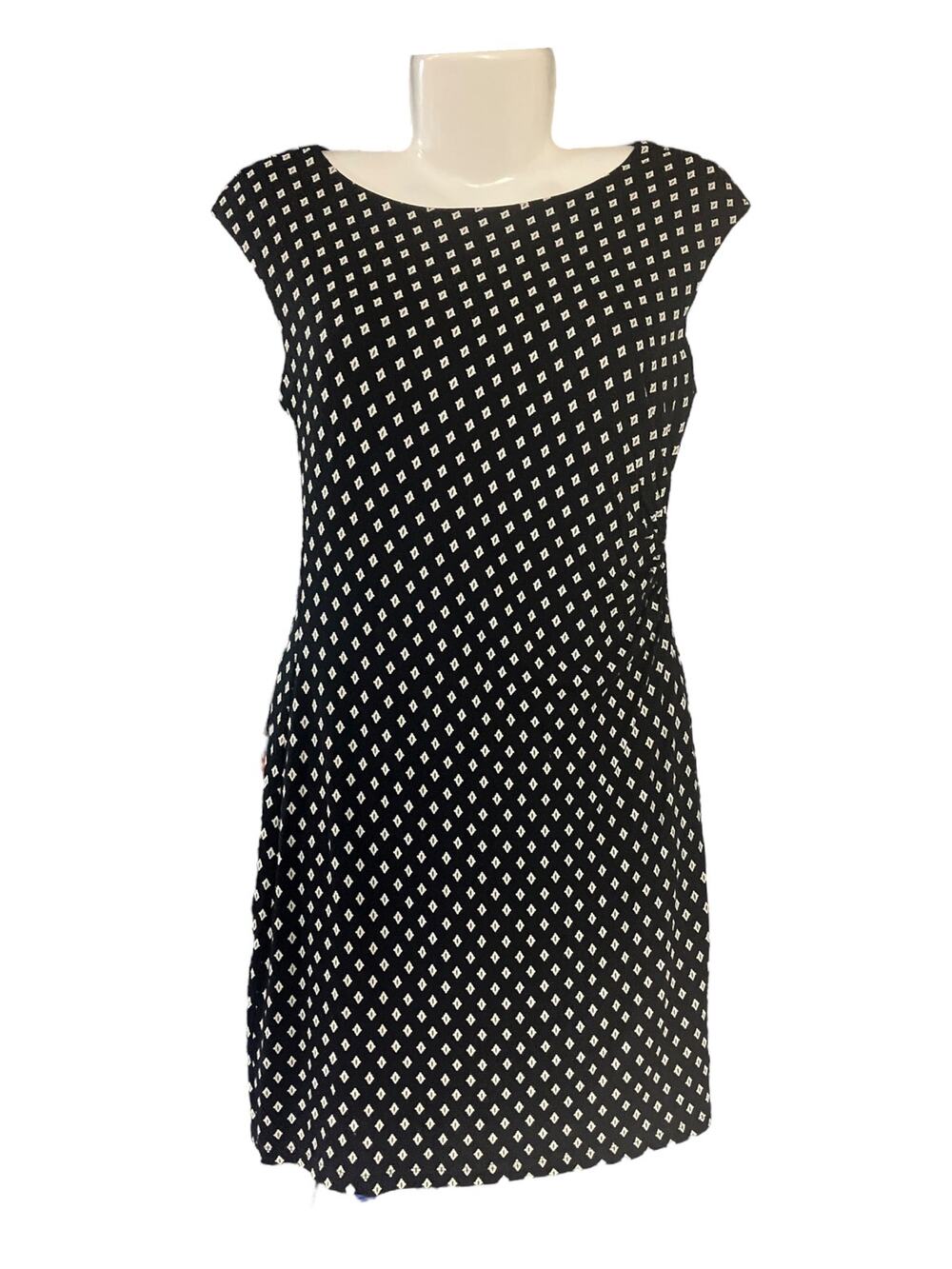 Ann Taylor LOFT Petites Women's B/W Diamond Print Cap Sleeve Lined Dress SZ SP